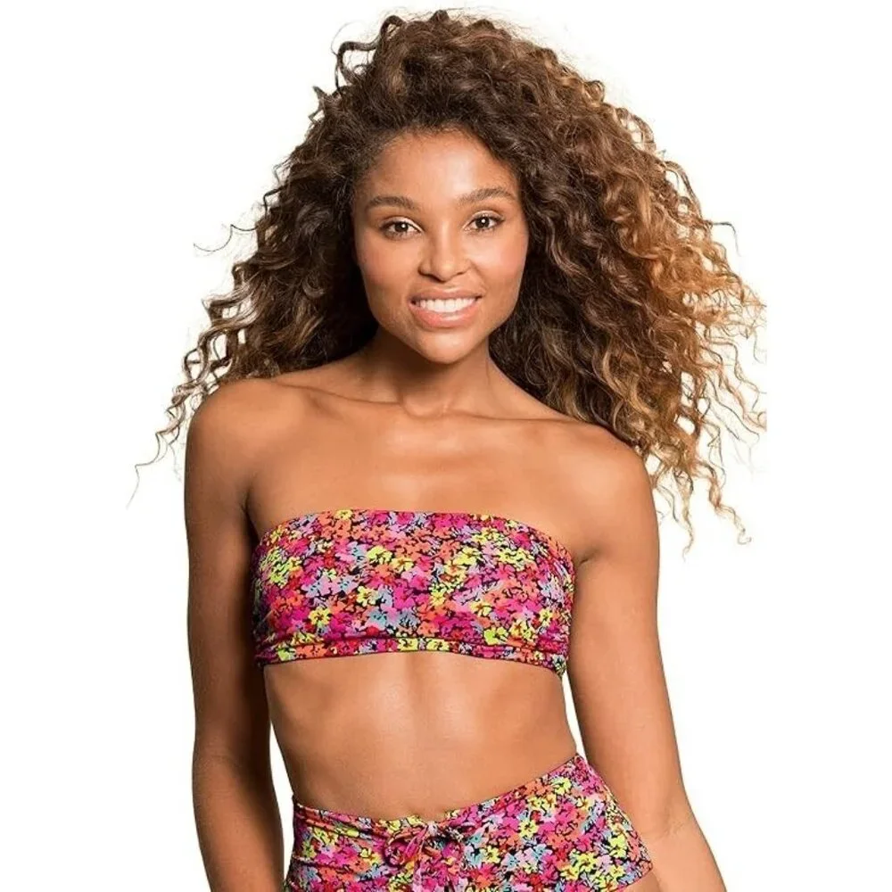 Maaji Ring Bandeau Reversible Bikini Top Floral Black M NWT